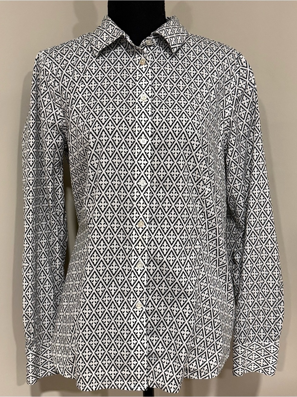 Talbots Black and White Geometric Button-Down Shirt